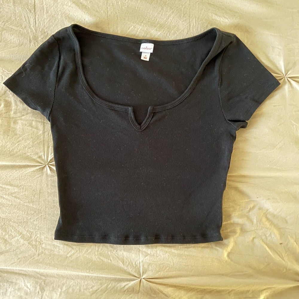 Colsie Ribbed Black Crop Top Size Small